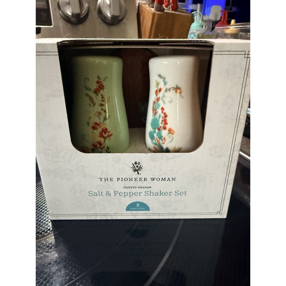 Pioneer Woman ~ Three (3) Piece ~ PAINTED MEADOW ~ Salt & Pepper Shakers w/Tray